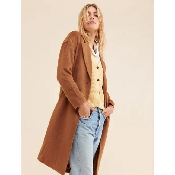 Greylin Bryce Brushed Oversized Long Coat Brown Button XS Winter Quiet Luxury - Picture 2 of 14